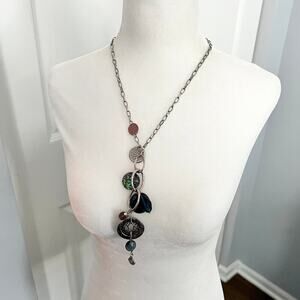 Lia Sophia Windsong Neptune Retired Abalone Glass Bead Silver Pendant Necklace
